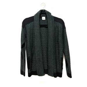 Cabi‎ Fireside green and black chevron knit open cardigan sweater S
